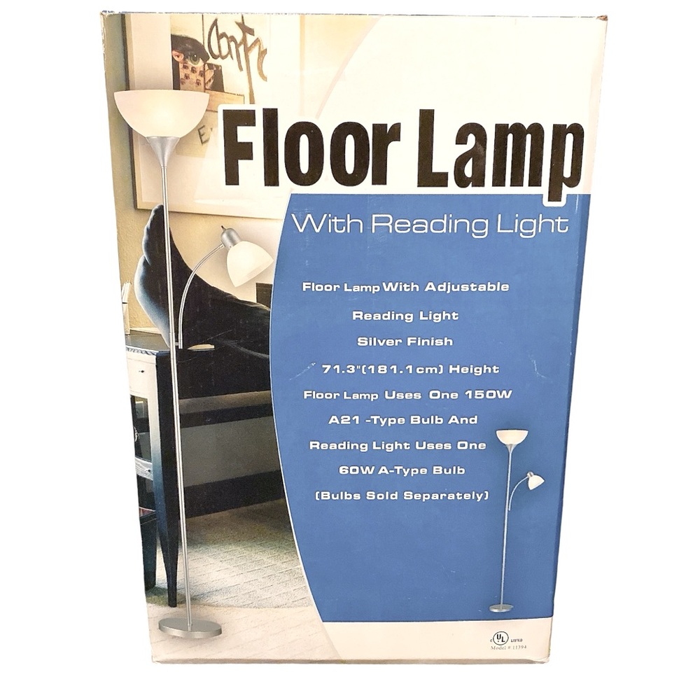 COPY - BNIB Floor Lamp With Adjustable Reading Light Silver Finish